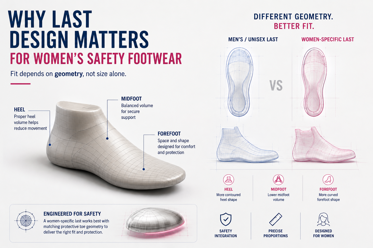Men's last vs women-specific last for safety footwear