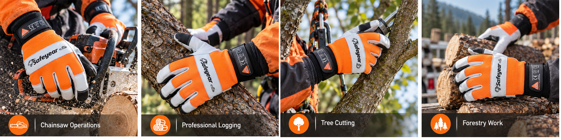 Chainsaw protective gloves for forestry, logging, tree cutting and chainsaw operations