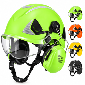 Fluorescent green M-5018 forestry safety helmet with face shield and earmuffs
