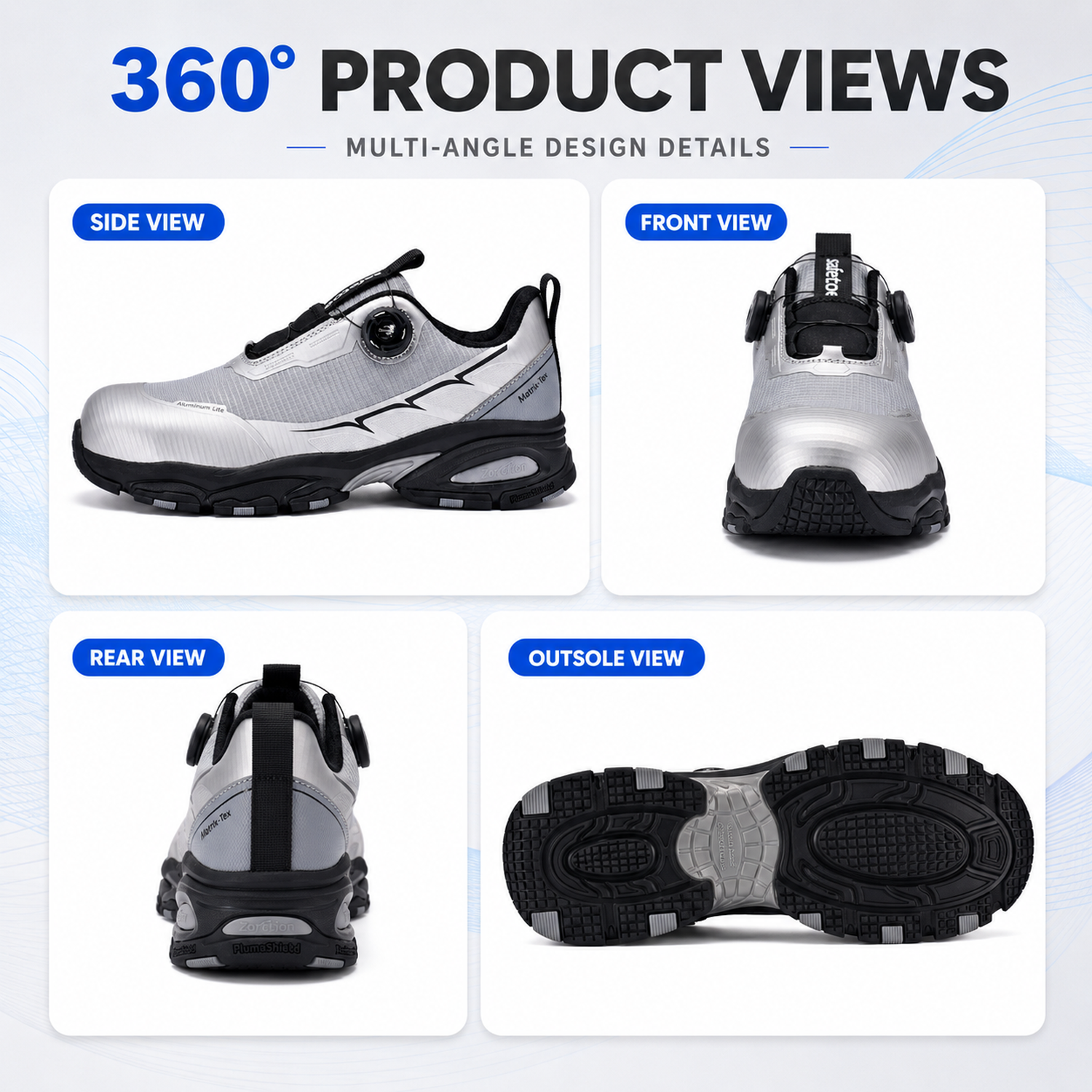 360-degree views of L-7601 lightweight safety shoes for logistics workers