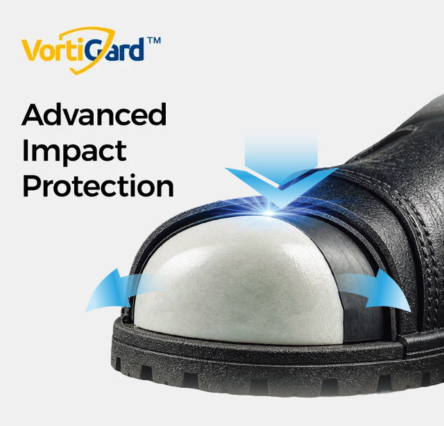 VortiGard lightweight composite toe impact protection for metal-free work boots