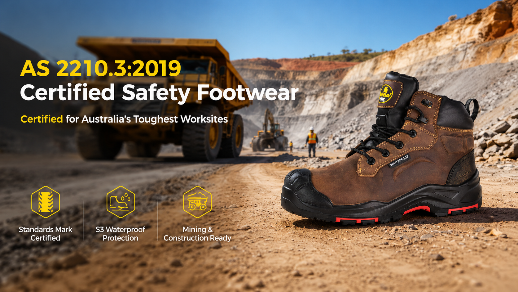 AS 2210.3:2019 certified waterproof safety footwear for Australian mining and construction worksites