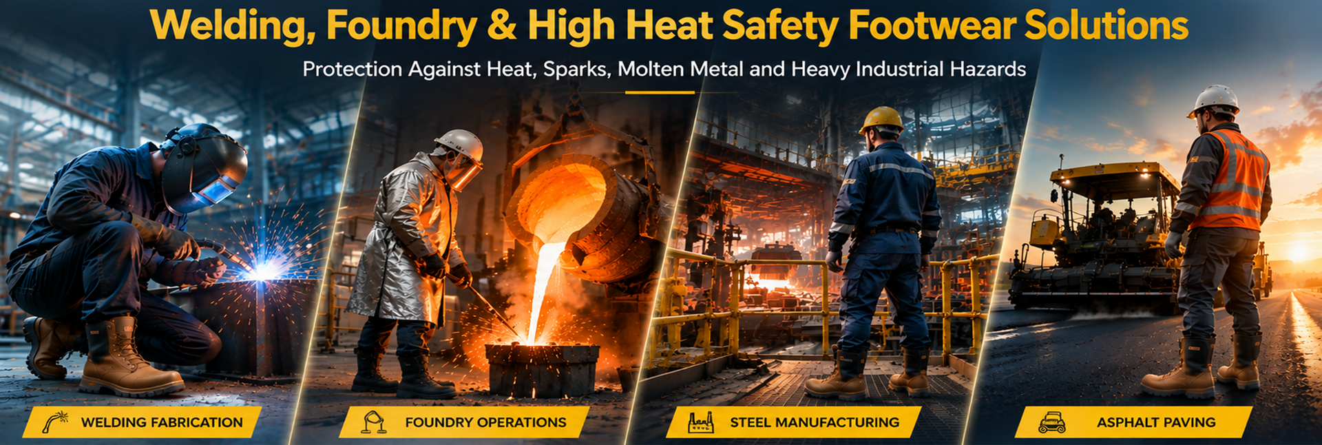Welding, foundry and high heat safety footwear solutions for metalworking, molten metal and industrial environments