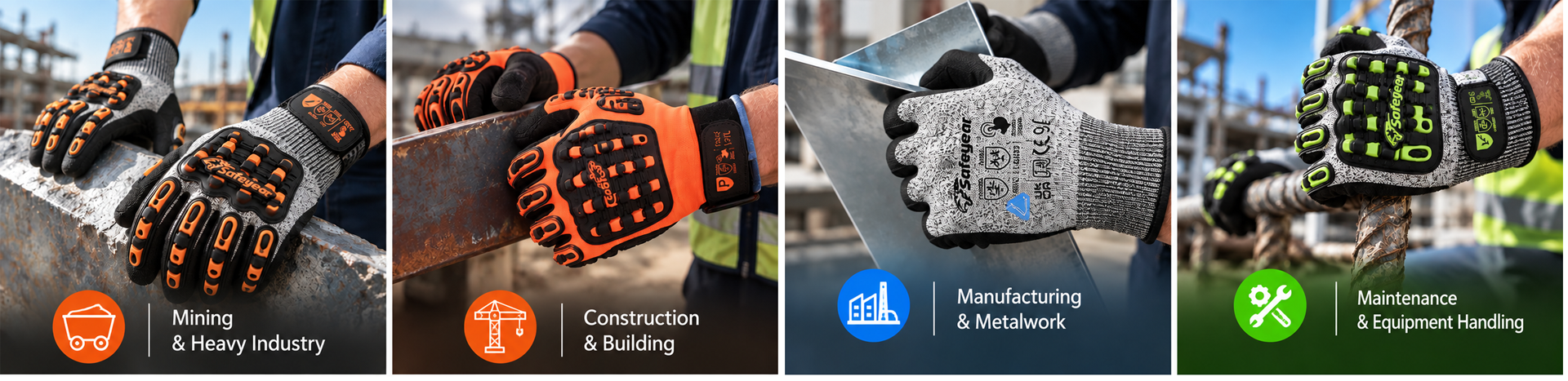 Cut and impact resistant work gloves for mining and heavy industrial work