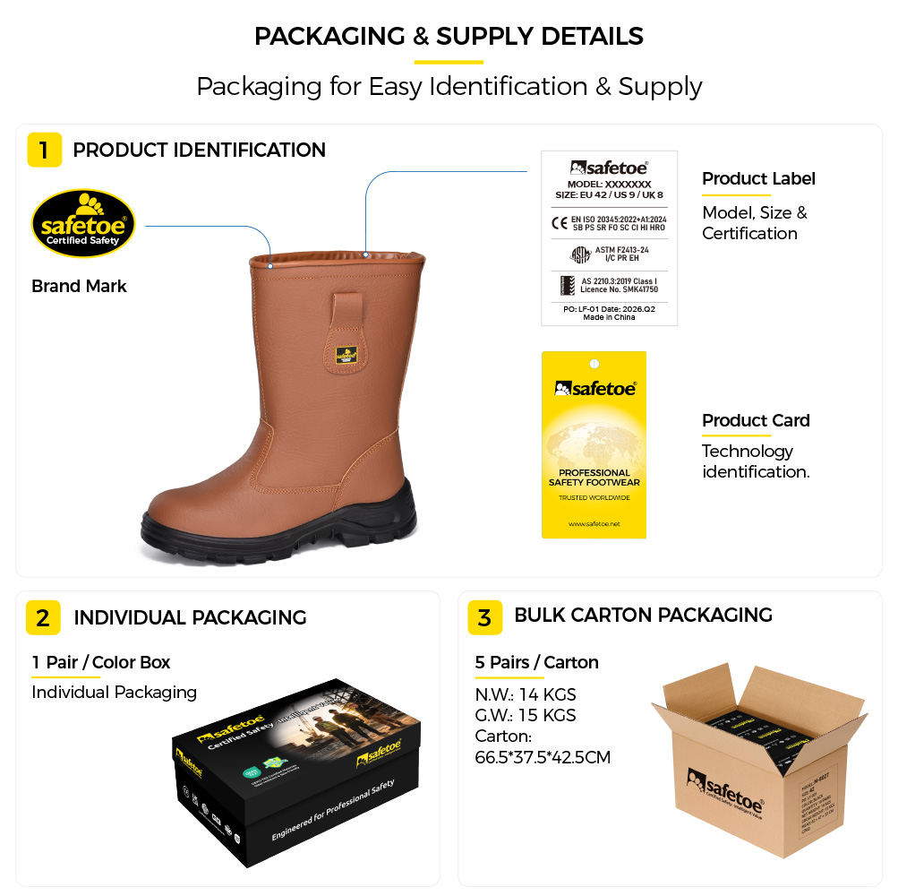 H-9430 Brown Classic Leather Steel Toe Safety Boots Packaging