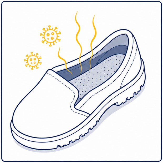 White food industry safety shoe illustrating odor and hygiene concerns