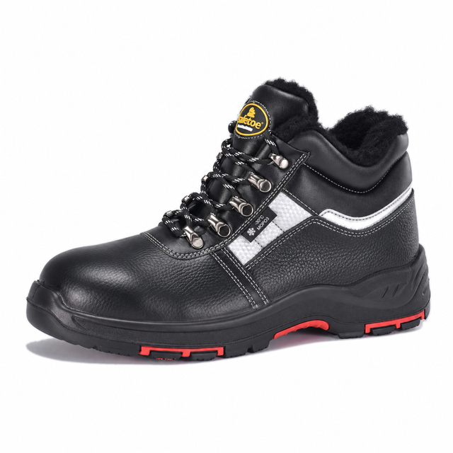 Safetoe M-8027 IceShield insulated winter safety boot with warm fur lining and black leather upper