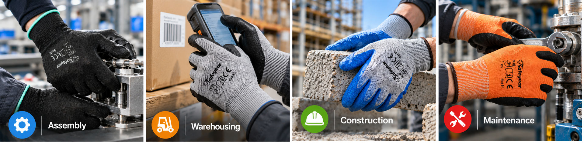 General purpose work gloves for assembly, warehousing, construction and maintenance