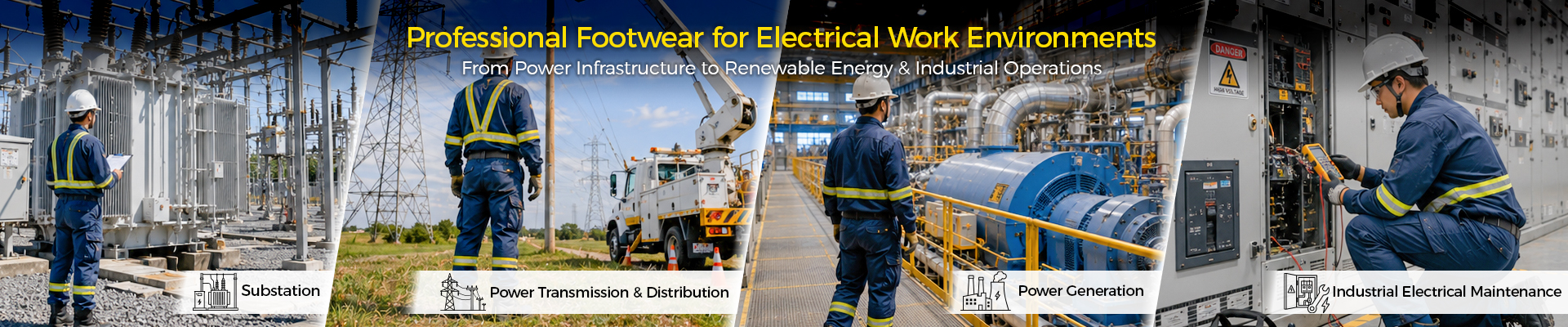 EH rated safety boots for utility workers, electrical maintenance, power distribution and renewable energy applications