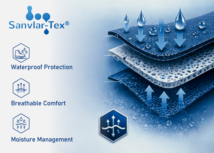Sanvlar-Tex™ waterproof membrane technology for breathable safety footwear protection